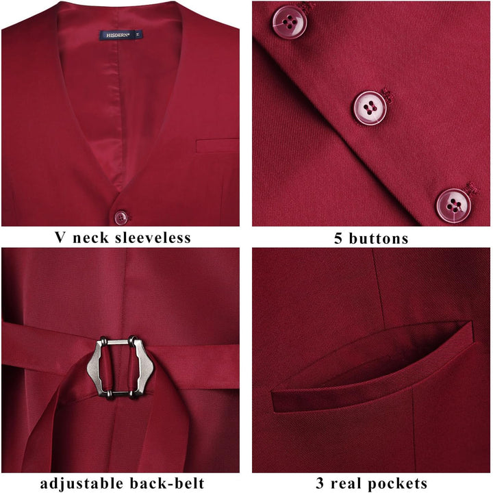 HISDERN Herren Formale Hochzeit Party Weste Baumwolle Einfarbig Weste M Burgund, M Burgund