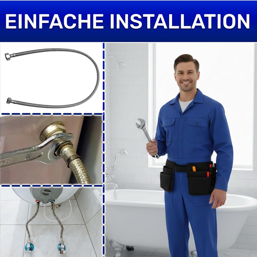 Flexibles Wasseranschluss 100 cm mit Edelstahlgewebe Innengewinde-Innengewinde 3/8” x 1/2” mit einem