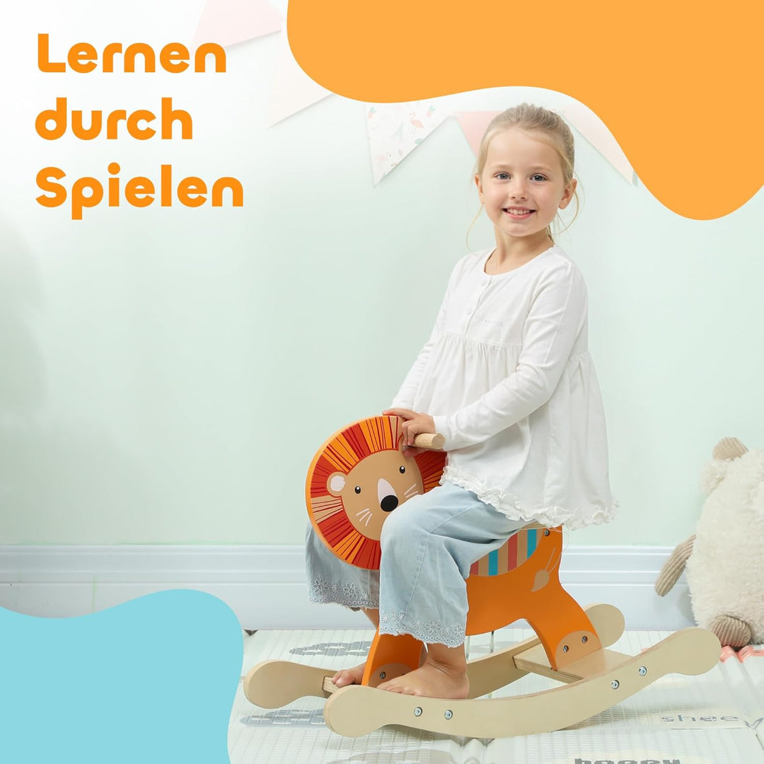 AIYAPLAY Schaukelpferd Holz, Kinder Schaukeltier mit Haltegriffen Schaukeltier Esel für Kinder von 2