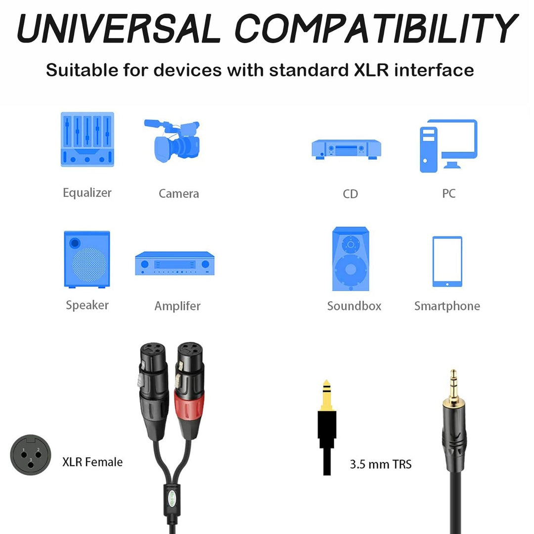 Mikrofon kabel, Dual Weiblich XLR auf 3,5mm Y-Splitter, Unausgewogen 3,5mm Mini Jack TRS Stereo Aux
