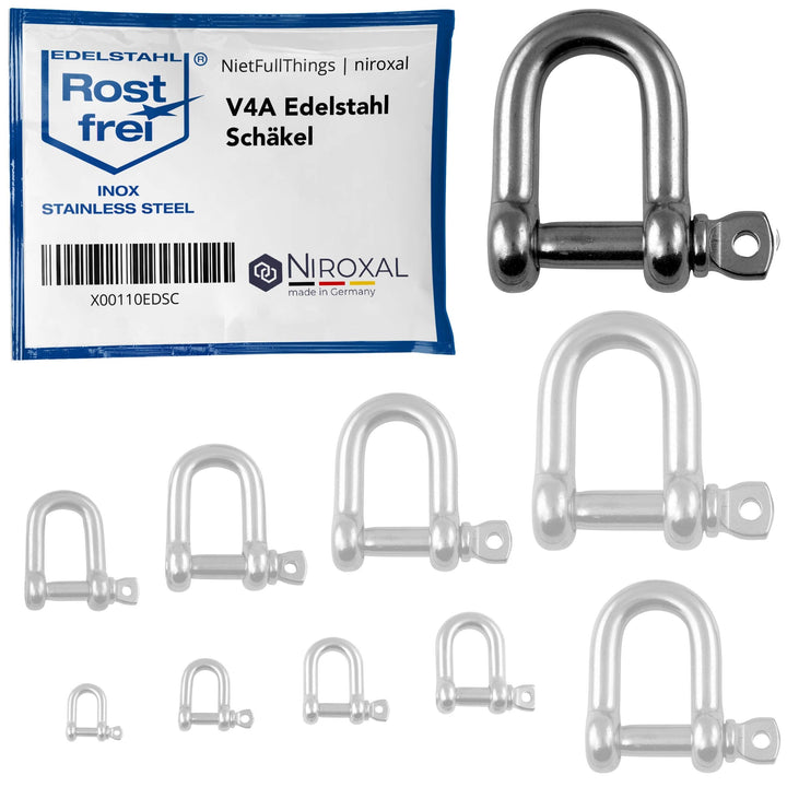 2 Stueck 19-mm Edelstahl Rund-Scheakel aus V4A kurze gerade robuste Form Bruchlast 16.000 kg Schäkel