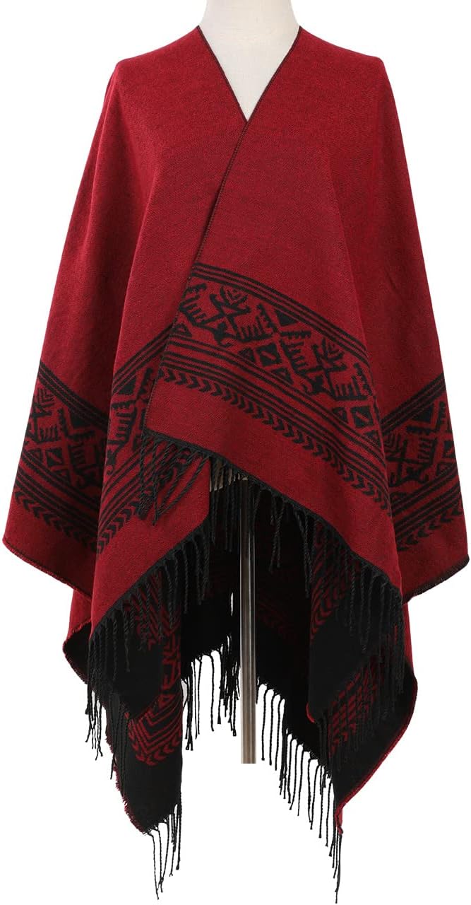 Superora Damen Poncho Cape Umhängetuch Stola Strick-Pullover Karierte Deckenschal Sweatshirt Schal m