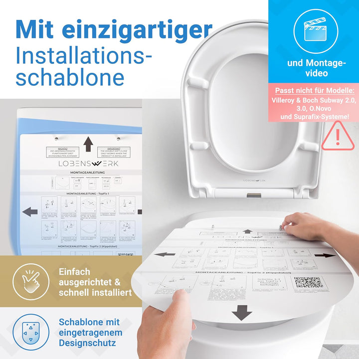 LOBENSWERK WC Sitz D Form [LANG] einfache Montage | Toilettendeckel mit Absenkautomatik | WC-Sitz D-