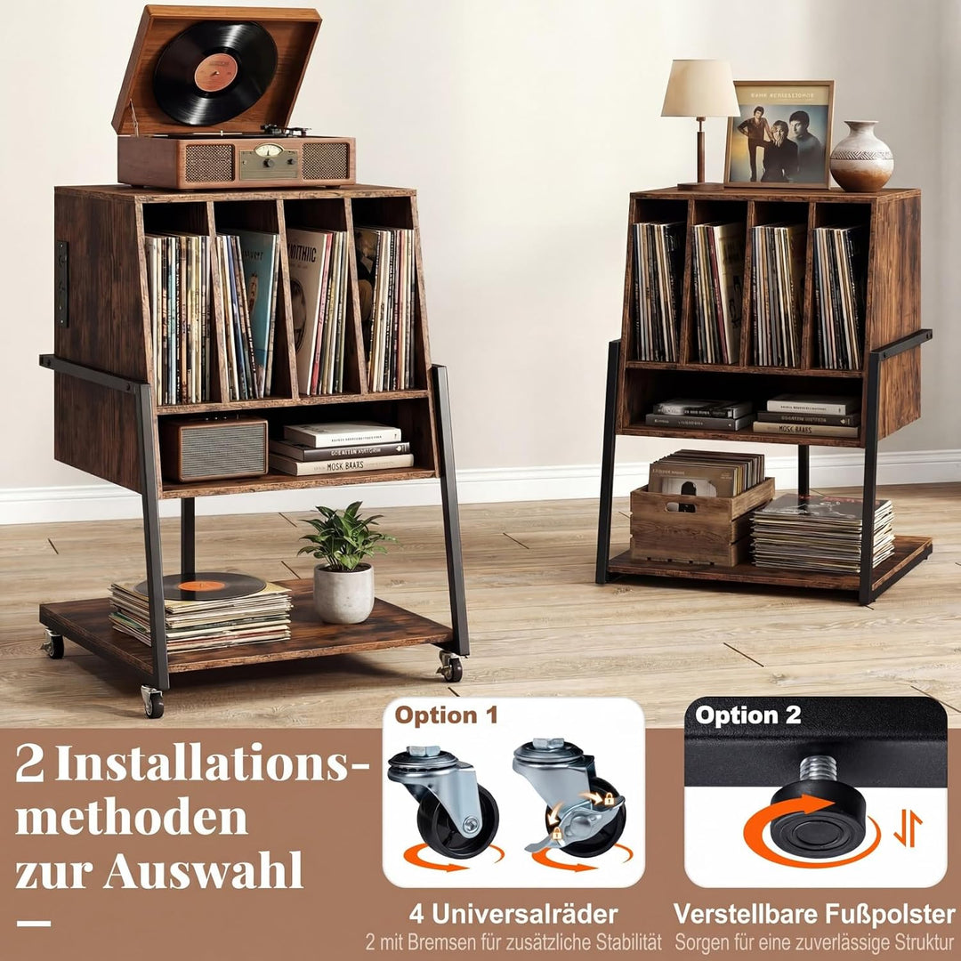 COSTWAY Plattenspielerständer, Vinyl Schallplattentisch mit Ladestation, breite Tischplatte, 4 Trenn