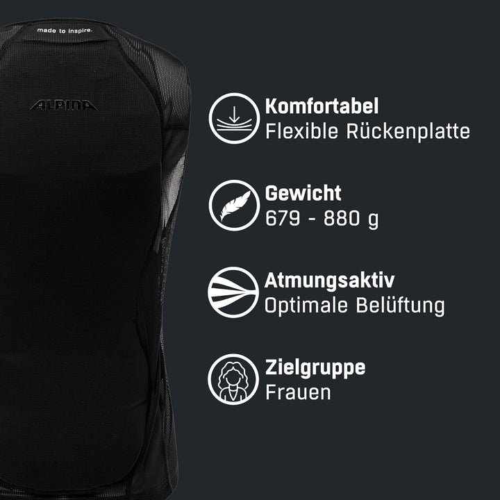 ALPINA PROSHIELD WOMEN VEST - Flexibler, Atmungsaktiver &amp; Individuell Einstellbarer Rückenprotektor