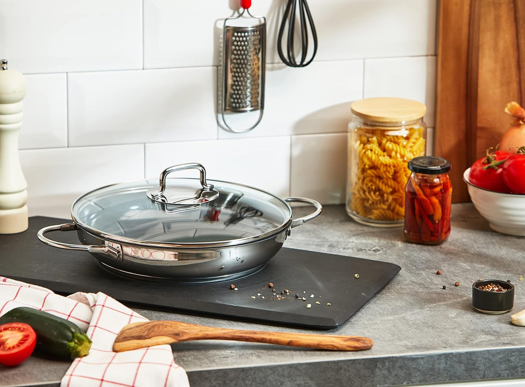 WMF Devil Servier-Schmorpfanne Induktion 26 cm mit Glasdeckel, Cromargan Edelstahl beschichtet, Kera