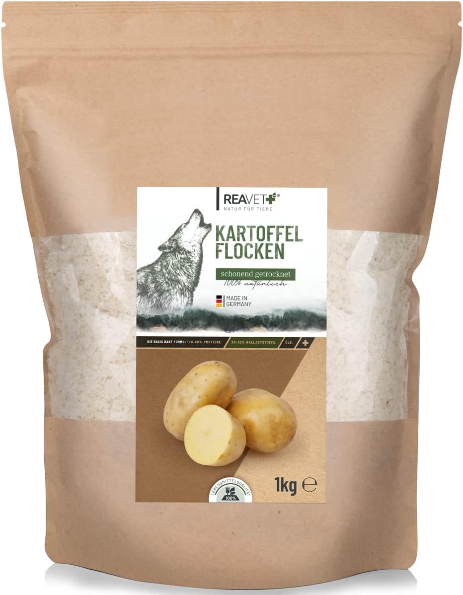 ReaVET Kartoffelflocken Hund 1kg, Kartoffelflocken Hunde, Gemüseflocken Hunde getreidefrei, Gemüsefl