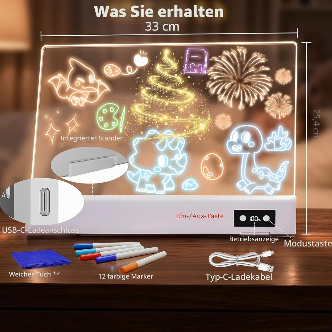 16 Zoll LED Zeichenbrett, Wiederaufladbares Leuchtpult mit 1500mAh Akku, Prozentanzeige, 12 Modi Leu