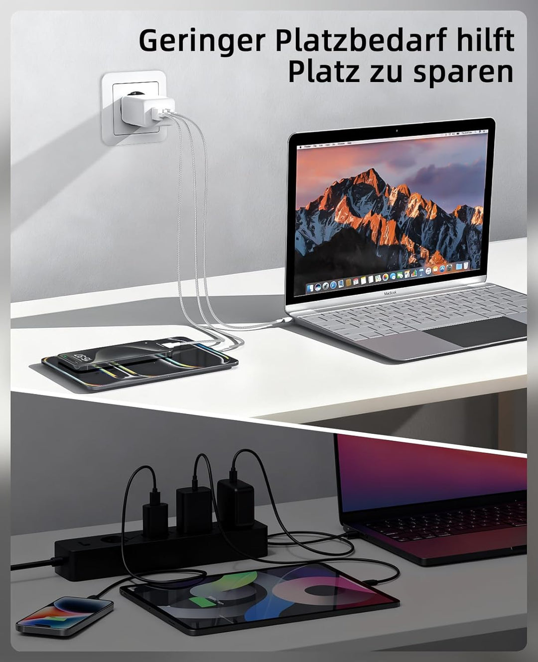 USB C Ladegerät 65W 3-Port,USB-C Netzteil Charger PPS 60W Schnellladegerät PD Ladestecker, kompatibe