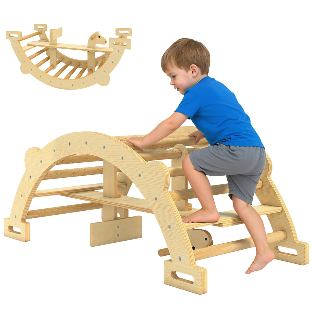 AIYAPLAY Montessori Klettergerüst Indoor, 2 in 1 Kletterbogen & Schaukelpferd, Kletterspielzeug aus
