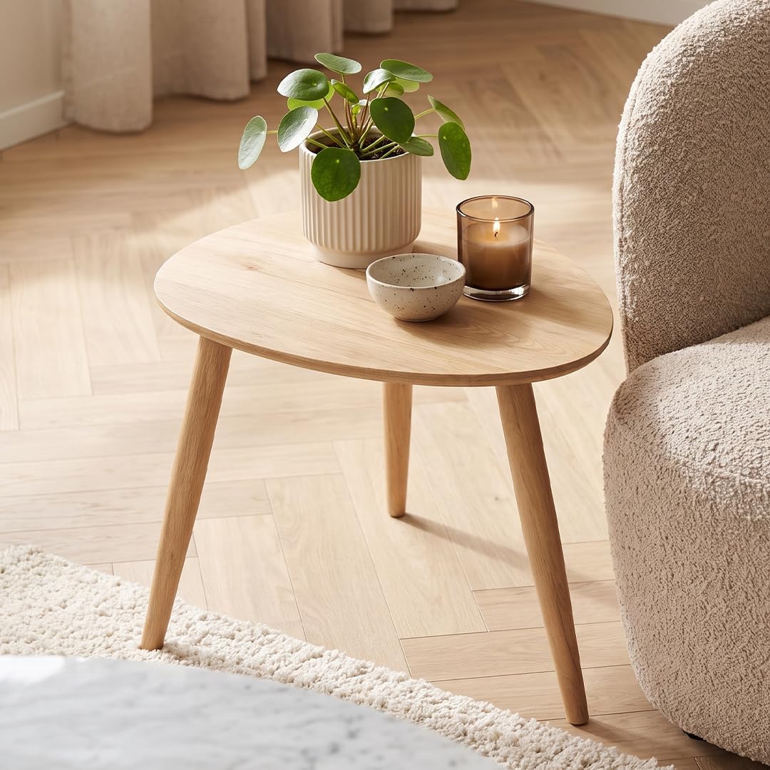 skølm Lodur Couchtisch oval aus Eichenholz – Beistelltisch 55 x 38 x 45 cm geölt – Holztisch stabil