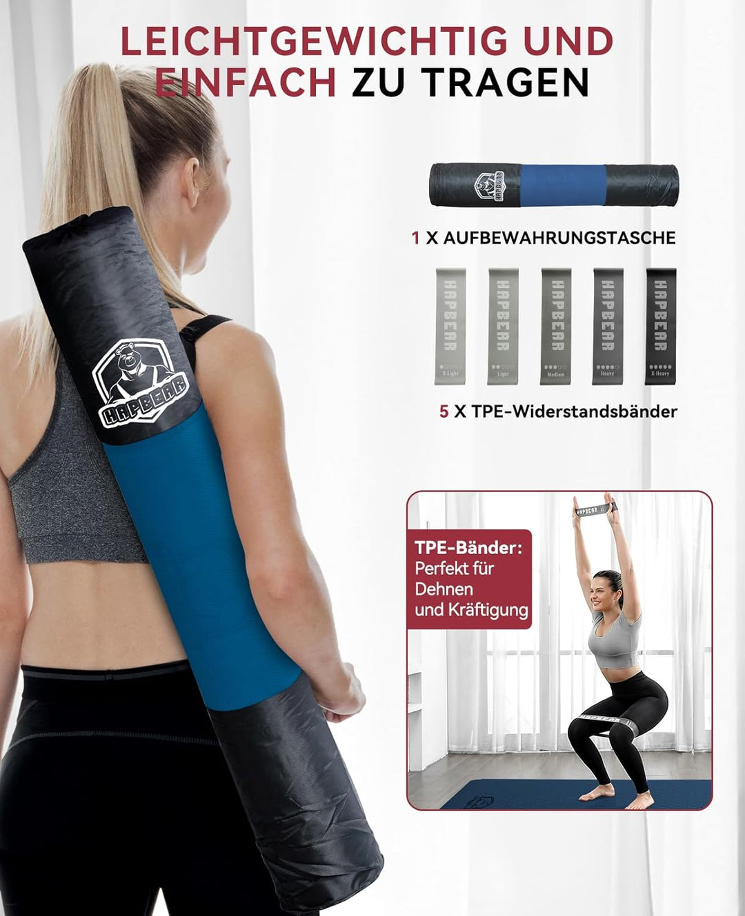HAPBEAR Yogamatte XXL - 183cmx91cmx6mm Dicke, Extra Gross Rutschfest Breit Yoga Matte, Gymnastikmatt