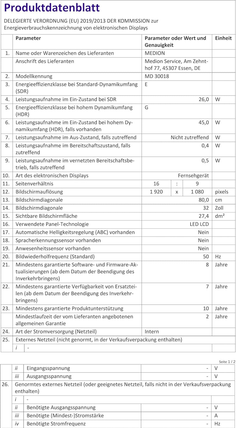 MEDION P13207 (MD 30018) 80 cm (32 Zoll) Full HD Fernseher (Smart-TV, HDR, Netflix, Prime Video, PVR