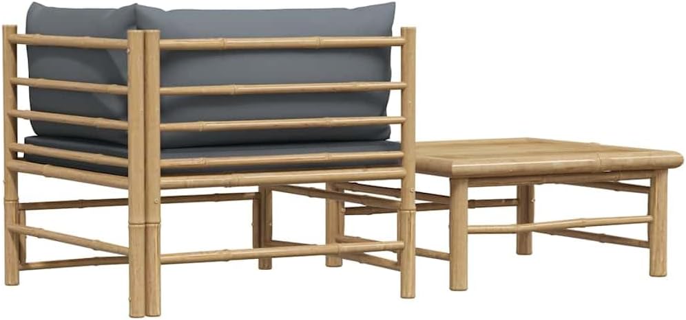vidaXL Gartenmöbel 2-TLG. mit Dunkelgrauen Kissen Lounge Sofa Tisch Beistelltisch Sitzgruppe Ecksofa