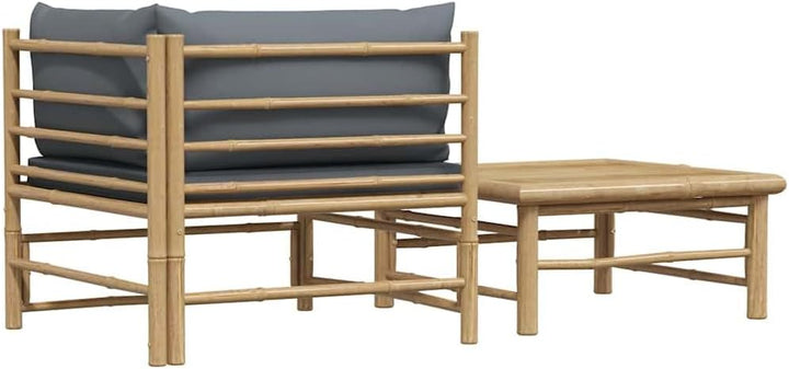 vidaXL Gartenmöbel 2-TLG. mit Dunkelgrauen Kissen Lounge Sofa Tisch Beistelltisch Sitzgruppe Ecksofa