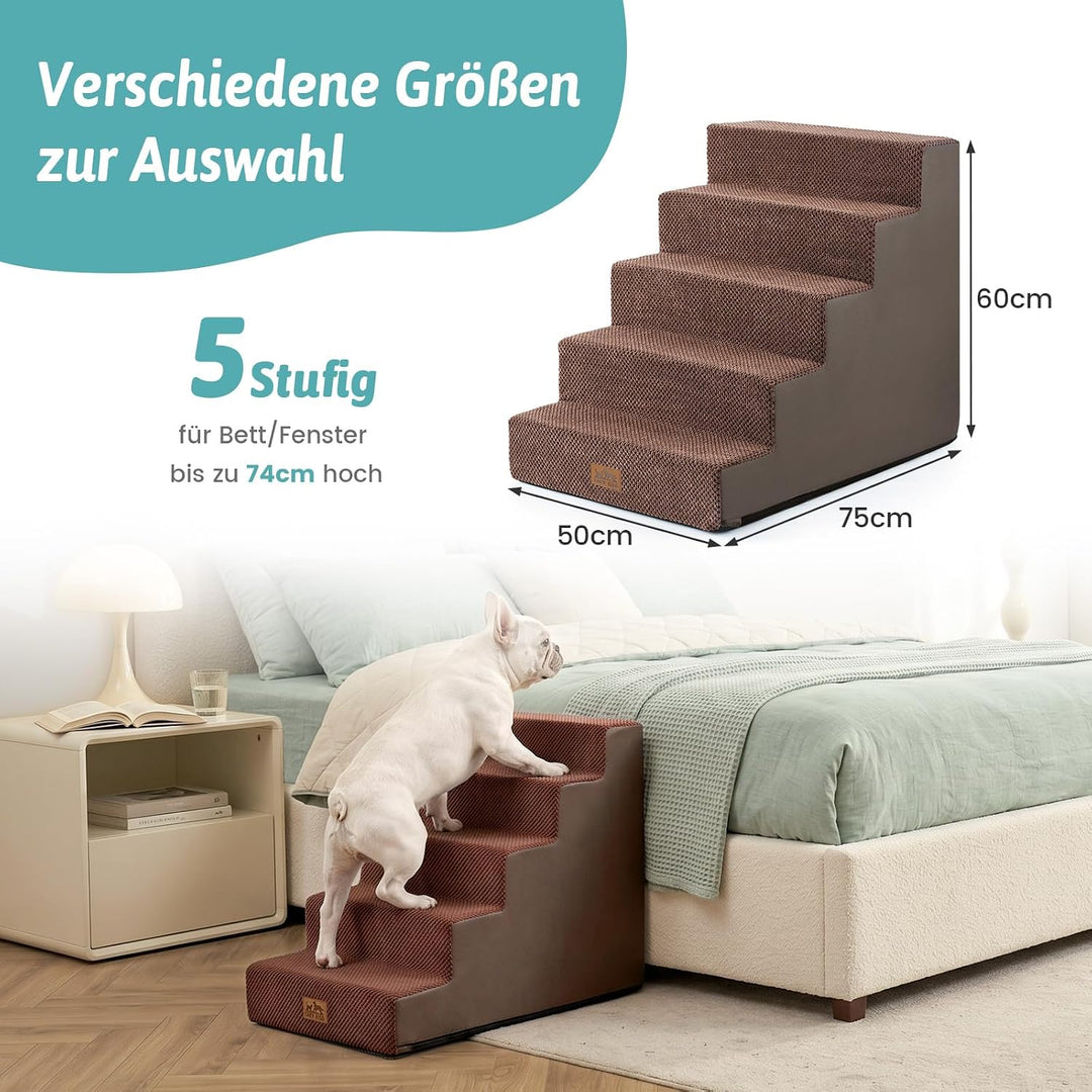 COZY KISS Hundetreppe für Kleine Hunde, 5 Stufen Breiter Haustiertreppe für Bett Couch Auto, 60cm Ho