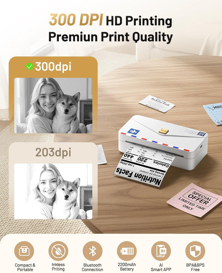 Phomemo M04AS 110mm Mini Drucker - Taschendrucker 300DPI Tragbarer Thermodrucker für Handy Bluetooth