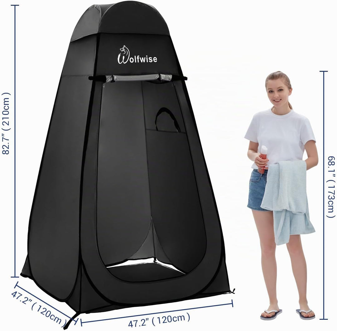 WolfWise PRO Pop Up Duschzelt Camping Silberbeschichtet mit Boden Schwarz Extra Hoch: H 210cm, W 120