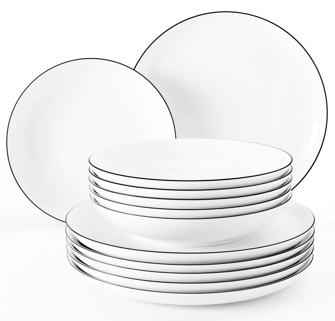 Seltmann Weiden 001.737148 Lido Tafelservice - 6 Essteller + 6 Suppenteller - 12-tlg. - Black Line S