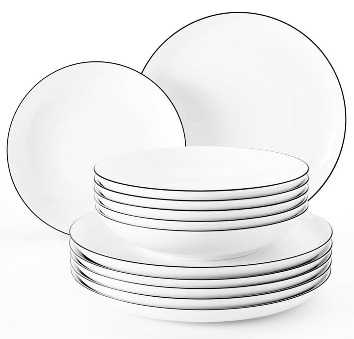 Seltmann Weiden 001.737148 Lido Tafelservice - 6 Essteller + 6 Suppenteller - 12-tlg. - Black Line S