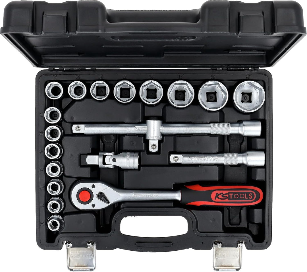 KS Tools 911.0620 1/2 Zoll Steckschlüssel-Satz | inklusive Umschaltknarre, 45-Zahn | matt satiniert