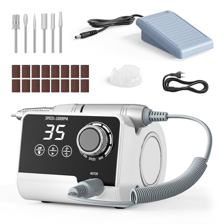 Professionelle Elektrische Nagelfräser, 35000 U/Min Maniküre Pediküre Set mit 6 Fräser, LED Display