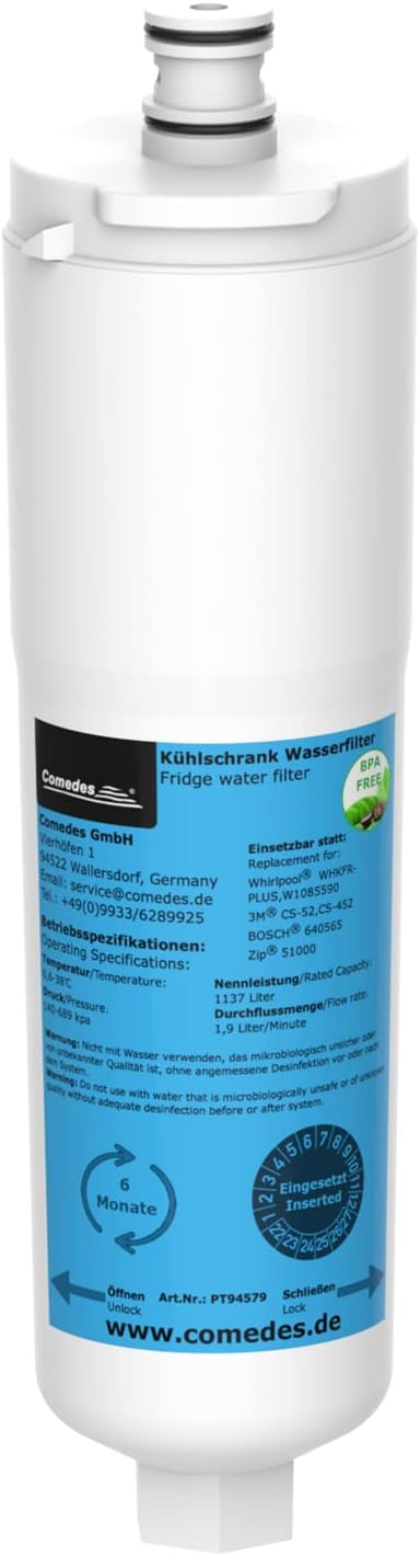 Comedes Wasserfilter für , Ersatz für Bosch 3M CS-52, Whirlpool WHKFR-PLUS, kompatibel mit Bosch, Si