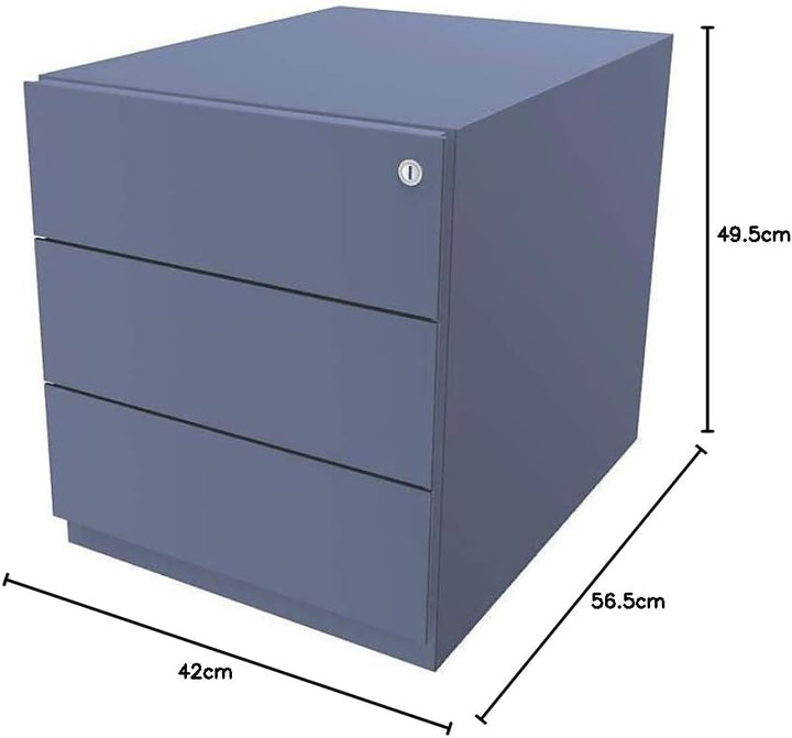 BISLEY Rollcontainer Note mit Griffleiste, 3 Universalschubladen, Metall, 605 Blau, 56.5 x 42 x 49.5