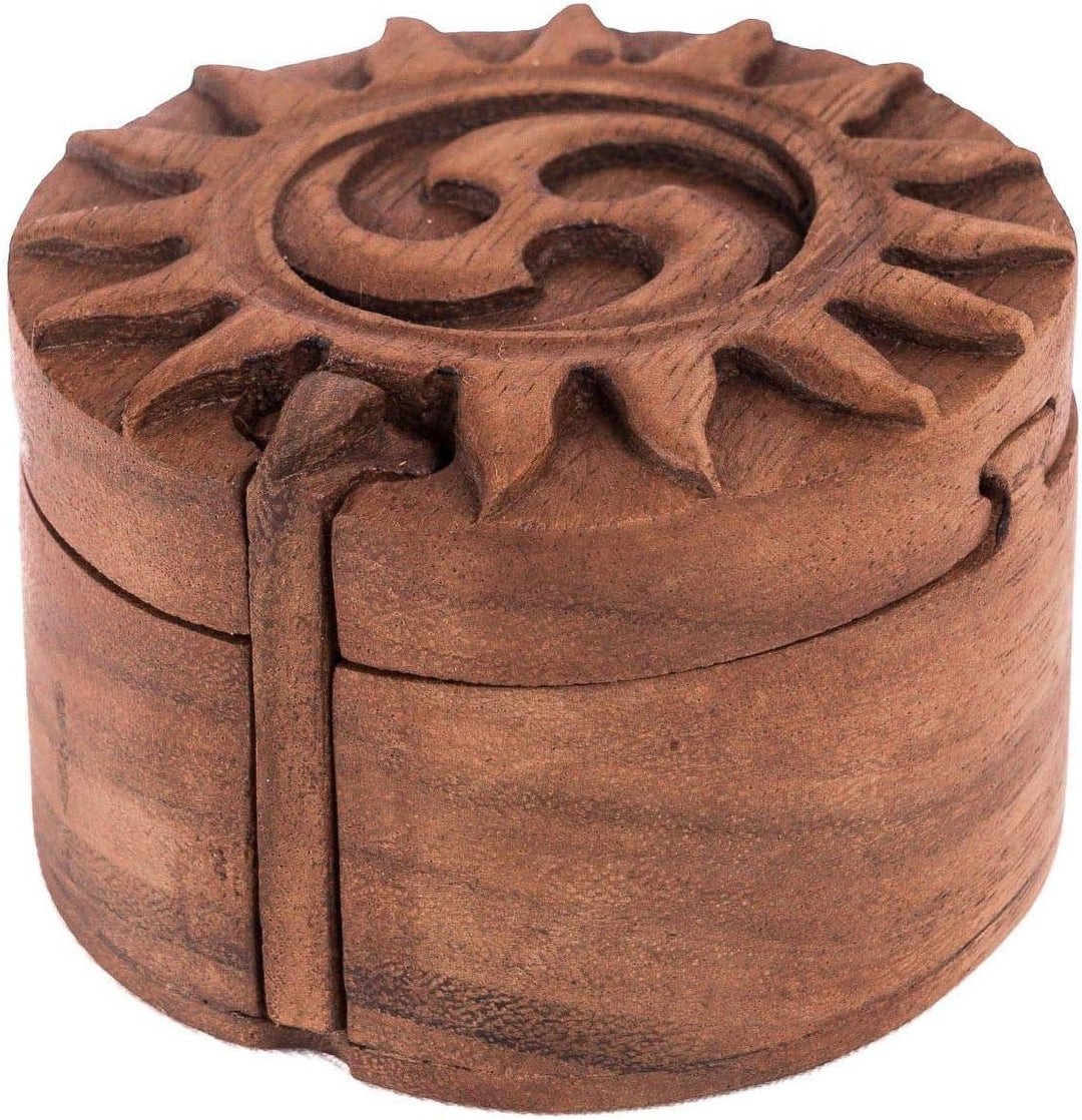 Windalf Schmuckdose RAYA Ø 9 cm Keltische Triskele Schmuckschatulle Handarbeit aus Holz