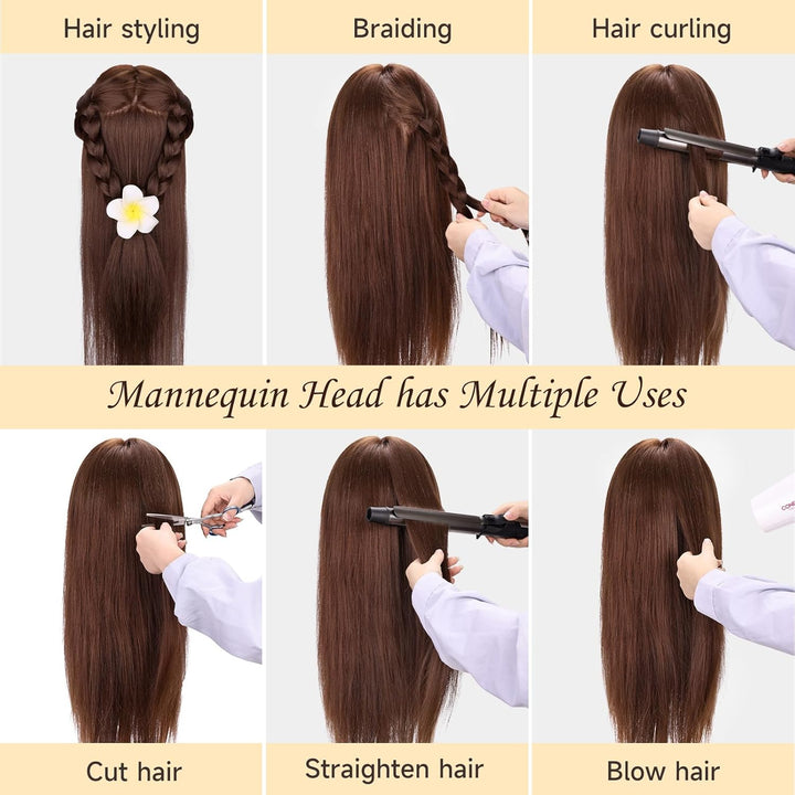 Yofuly 26 Zoll Trainingsköpfe, 80% Echthaar Kosmetik Schaufensterpuppenkopf mit Tischklemme & DIY-Ha