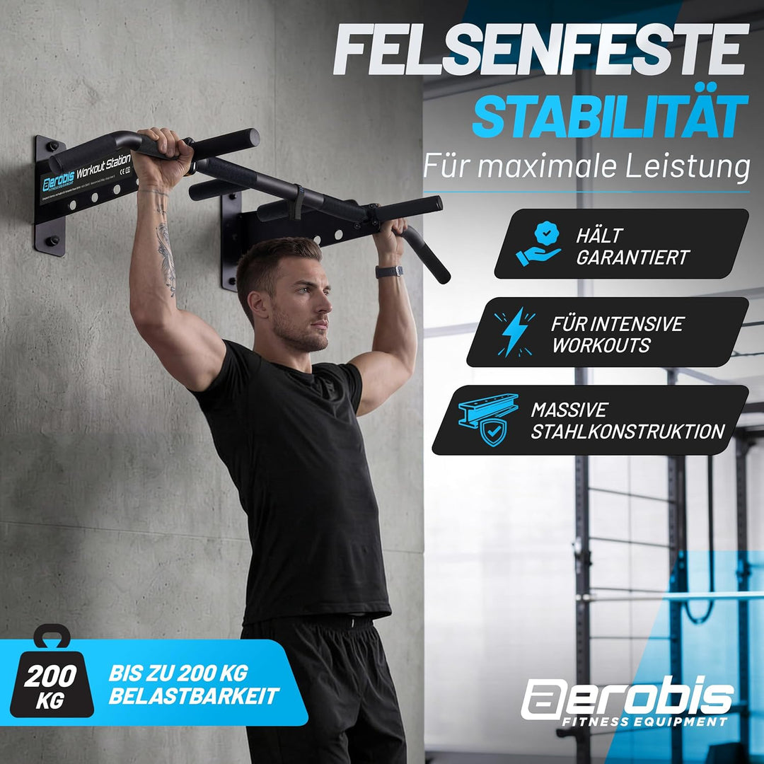 aerobis® Workout Station | Premium Klimmzugstange | Innovative Fitnessgeräte Befestigung + Lagerung