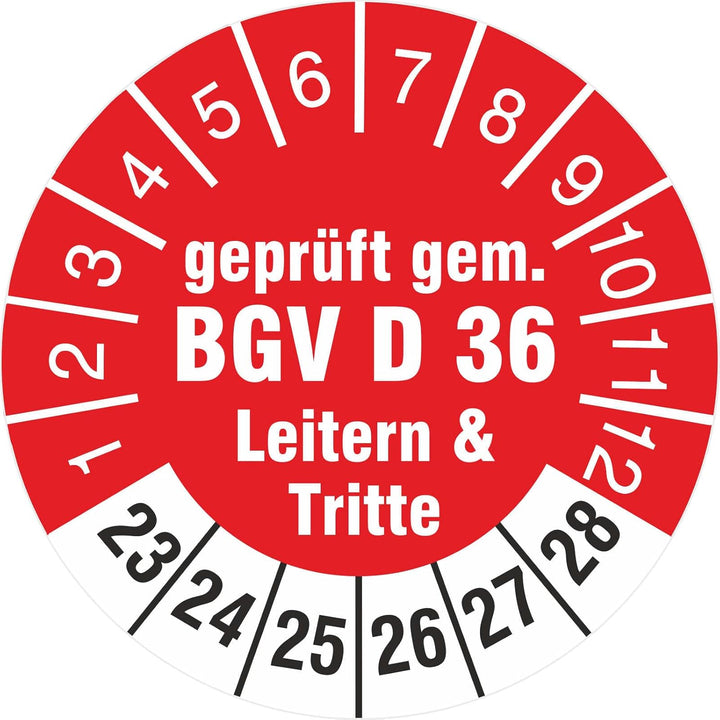 2500 Stück Prüfplaketten 18 mm geprüft gemäss BGV D36 Leitern und Tritte Prüfetiketten 2023-2028 Rol