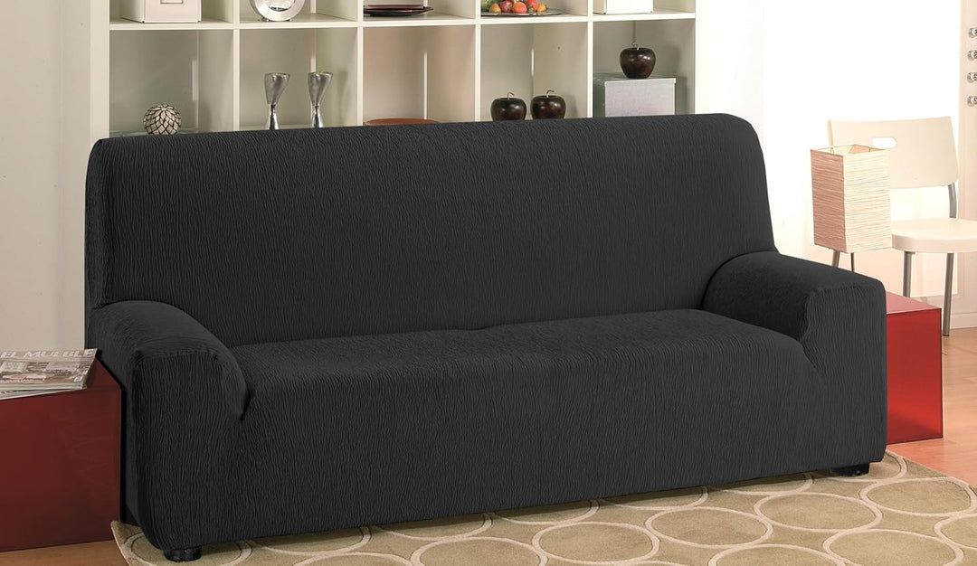 Martina Home Emilia, Elastischer Bezug für 3-Sitzer-Sofa, 170 bis 220 cm breit, Stoff, Schwarz 3 Sit