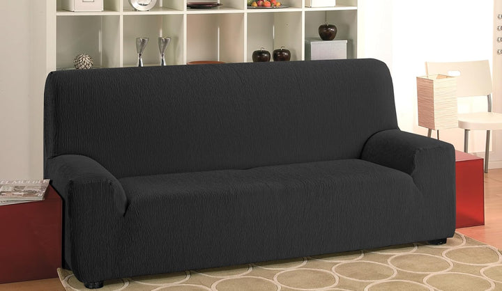 Martina Home Emilia, Elastischer Bezug für 3-Sitzer-Sofa, 170 bis 220 cm breit, Stoff, Schwarz 3 Sit