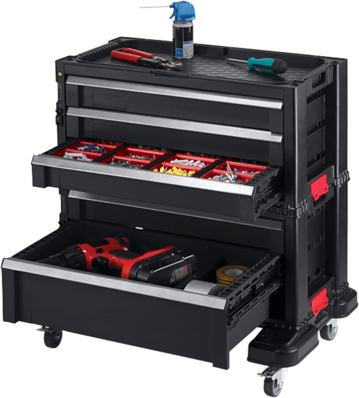 Keter Werkzeugwagen mit 5 Schubladen, schwarz, 56,2 x 28,9 x 50,2 cm Werkzeugkiste mit Rollen, Werkz