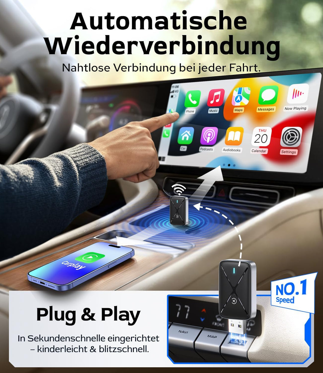 CarPlay Wireless Adapter, Mini Wireless CarPlay Adapter Konvertieren Sie Wired Carplay in Wireless,