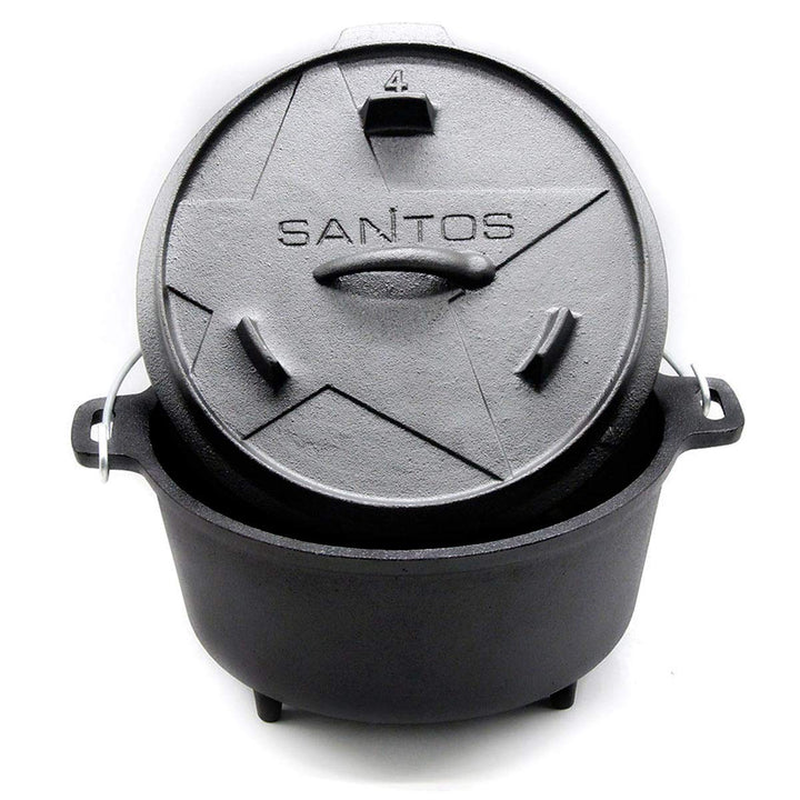 SANTOS Dutch Oven mit Deckel - Schmortopf für Aussenküche - 3,7 L/4,5 Qt Feuertopf mit Füssen - Guss