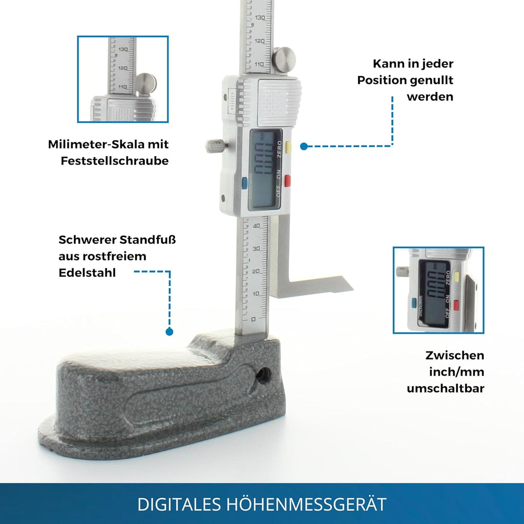 hedue® Digitales Höhenmessgerät - Höhenreisser mit 0-150 mm Messbereich, Höhenmesser zum Einrichten