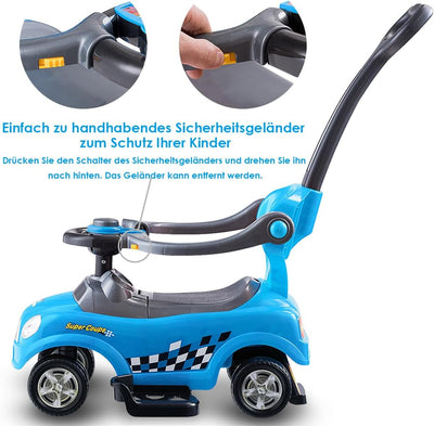 GOPLUS Kinder Rutschauto, Rutschfahrzeug mit Schiebestange, abnehmbaren Sicherheitsbügel & Rückenleh