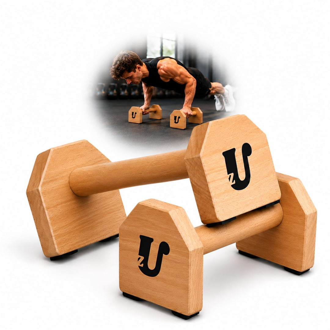 Uzman Parallettes Holz Liegestützgriffe Push Up Bars Calisthenics | Massivholz, rutschfeste Gummifüs