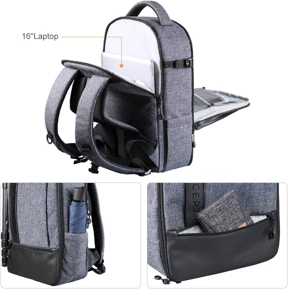 K&F CONCEPT 18L Kamerarucksack, Fotorucksack mit 15.6 Zoll Laptopfach, Grosse Kapazität Camera Backp