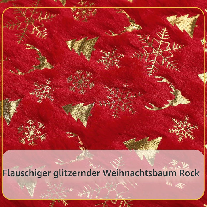 KONVINIT Weihnachtsbaum Rock Rot Weihnachtsbaumdecke Round Plüsch Christmasbaumdecke Glitzer Fell We