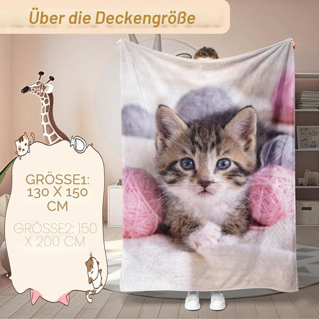 Katzemotiv Kuscheldecke für Kinder, Katzen Flanell Decke,Kinderdecke Katzemotiv Flauschige Plüsch De