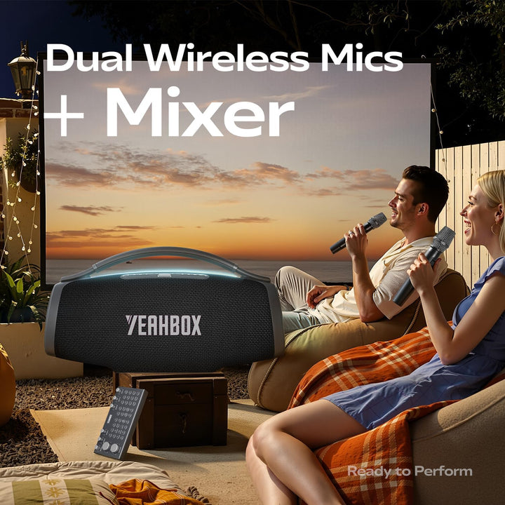 YEAHBOX Sonic Boom Ultra K Karaoke Lautsprecher Bluetooth, Partylautsprecher mit 2 kabellosen Mikrof