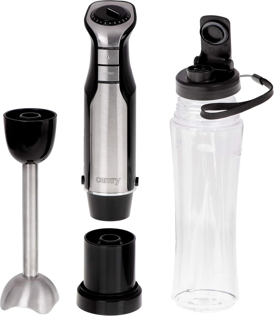 CAMRY CR 4615 Stabmixer, inkl. Trinkflasche mit Verschluss 500 ml, BPA frei, Smoothie Maker, 700 W,