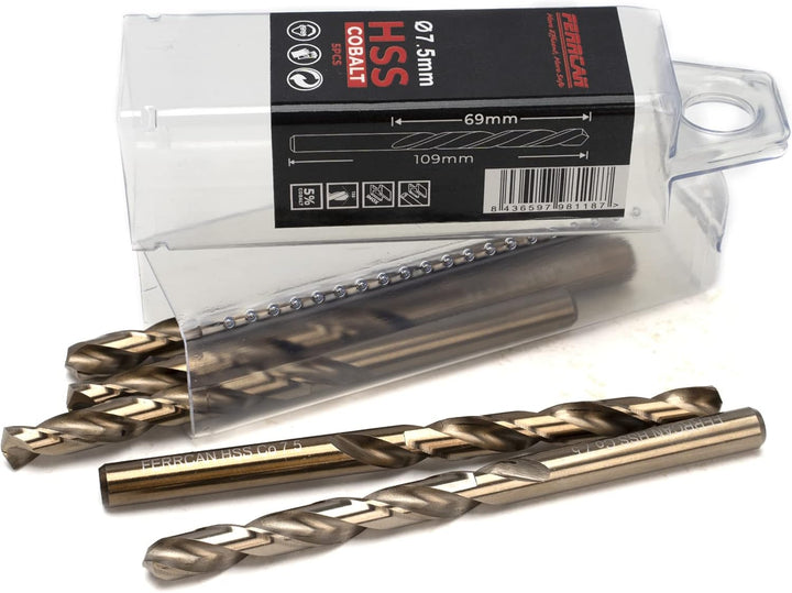 HSS Metallbohrer DIN338 M35 5% Kobalt zum Bohren in Edelstahl, Eisen und anderen Metallen Packung mi