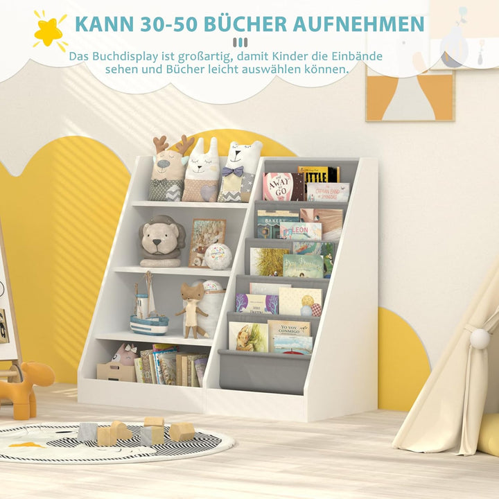 Kinderregal Bücherregal für Kinder 90x40x80cm, mit 5 Ablage und 4 offenen Fächern, Holz, Spielzeugre