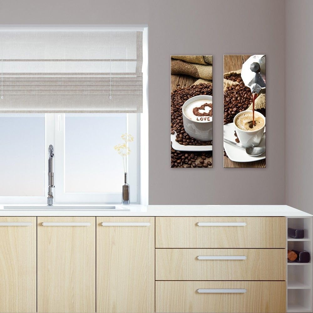 artissimo Glasbild Küche 30x80 cm Küchenbild modern: Cappuccino mit Herz AG8911A – Wandbild Küche Ho