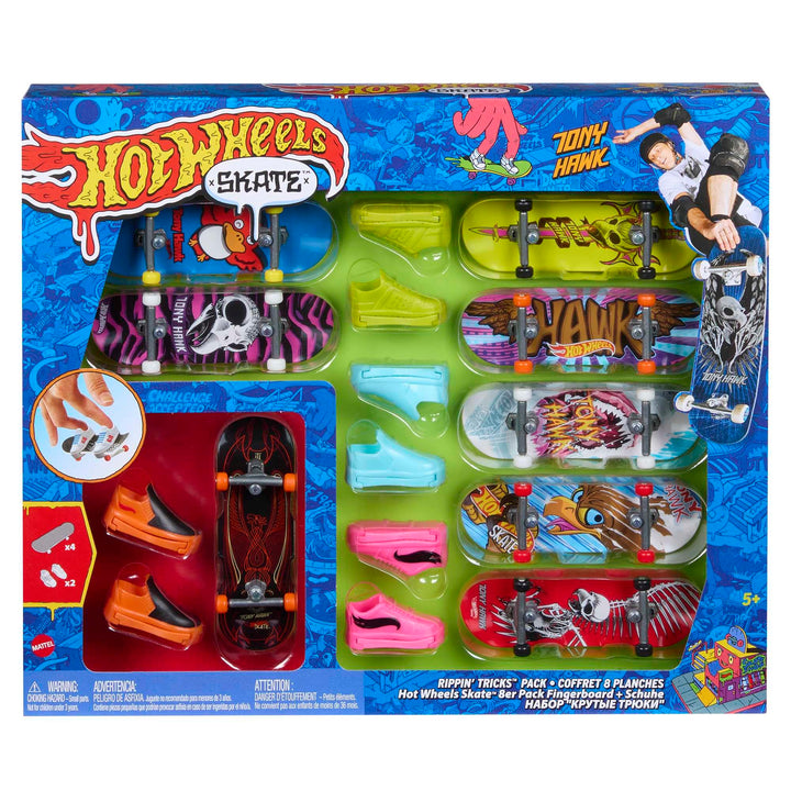 Hot Wheels Skate Rippin' Tricks Pack - 8 Fingerboards und 4 Paar Skateboard-Schuhe mit von Tony Hawk