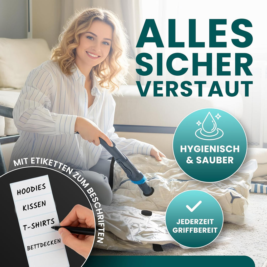 myHodo Vakuumbeutel 14er Set, 2 XXL (80x100cm), 3 XL (60x100cm), 4 XL (60x80cm), 5 L (50x60cm) – Pla